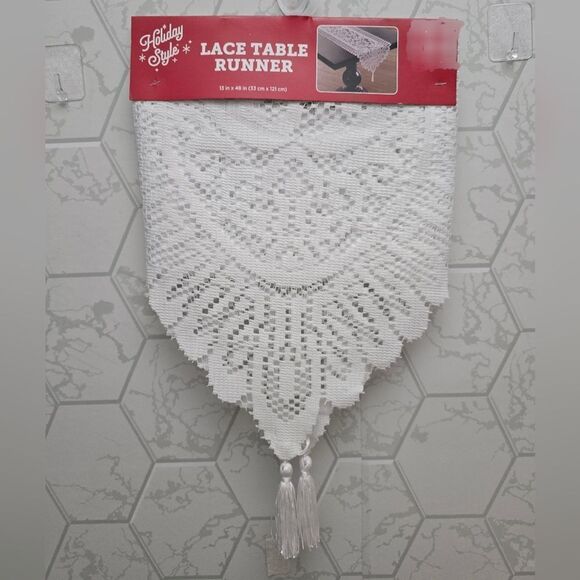 Holiday Vintage Style Christmas White Lace Table Runner, 13" x 48" - Picture 1 of 6